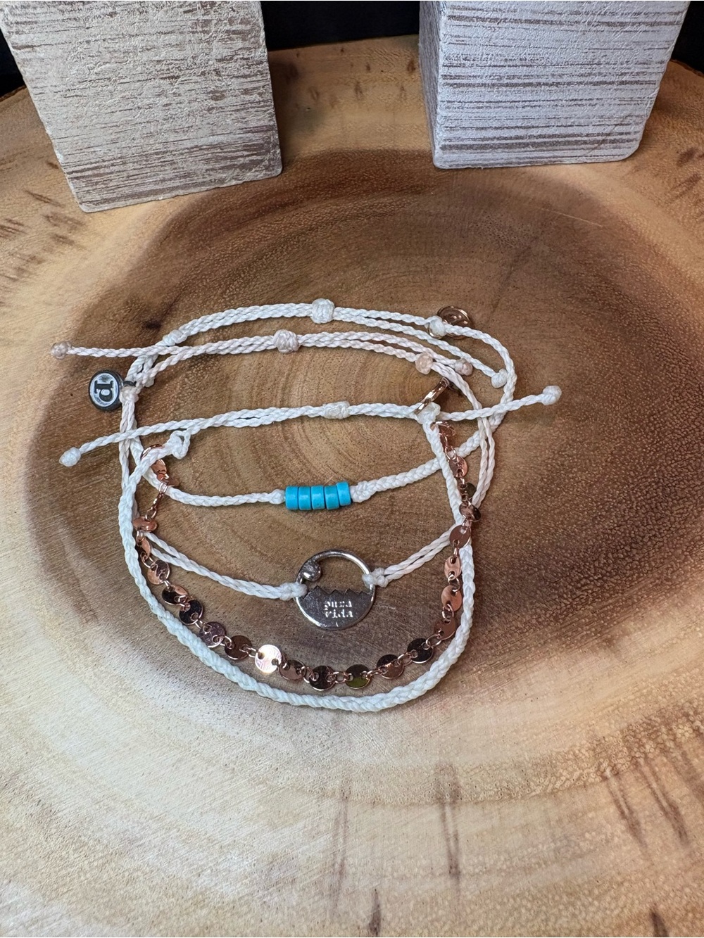 Pura Vida White Braided Multi-Strand Bracelet Set with Turquoise Beads(3)